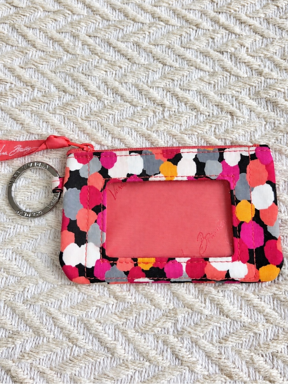 Vintage Vera Bradley Pixie Confetti Zip ID Case Keychain Wallet